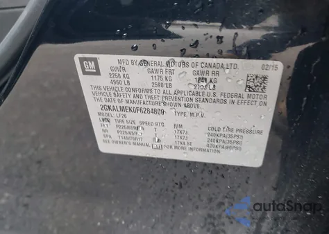 2015 GMC Terrain Sle-1 z USA, uszkodzony, nr VIN 2GKALMEK0F6284800